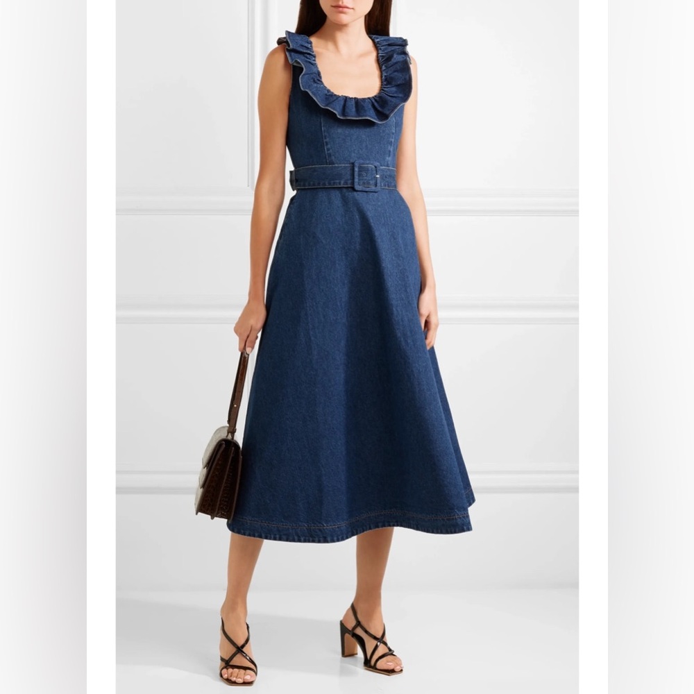 CO. Denim Ruffle Midi Dress - Blue size Medium